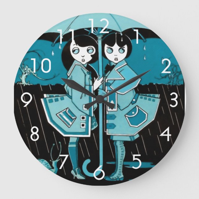 Reloj Redondo Grande Día lluvioso en azul (Anverso)