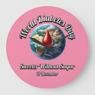 Reloj Redondo Grande Día mundial de la diabetes. Suave Sin Azúcar.
