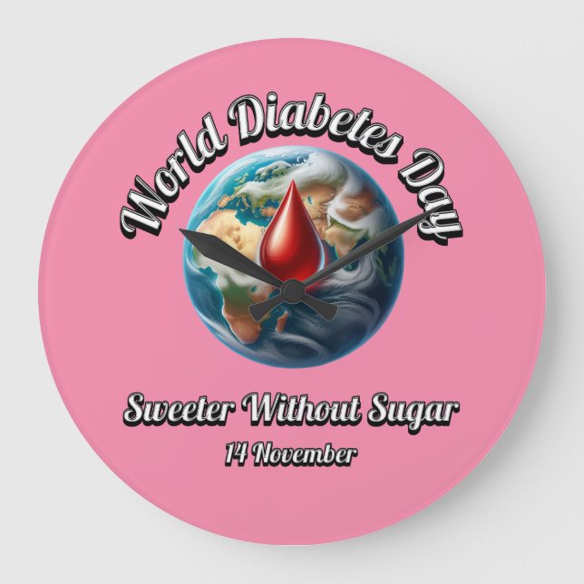 Reloj Redondo Grande Día mundial de la diabetes. Suave Sin Azúcar. (Anverso)