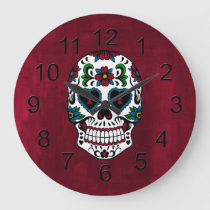 Reloj Redondo Grande Día retro del cráneo muerto del azúcar