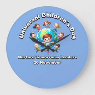 Reloj Redondo Grande Día Universal del Niño. Nurture Tomorrow Leaders