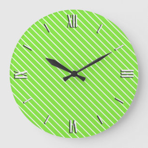 Reloj Redondo Grande Diagonal pinstripes - lime green and white