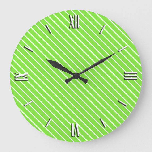 Reloj Redondo Grande Diagonal pinstripes - lime green and white (Anverso)