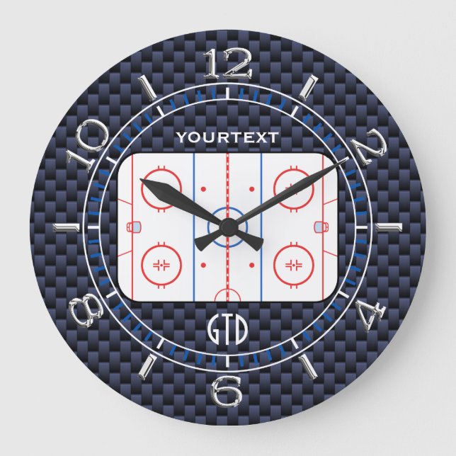 Reloj Redondo Grande Diagrama de pista de hockey personalizado Estilo d (Anverso)