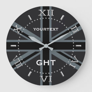 Reloj Redondo Grande Dial británico negro personalizado de la bandera