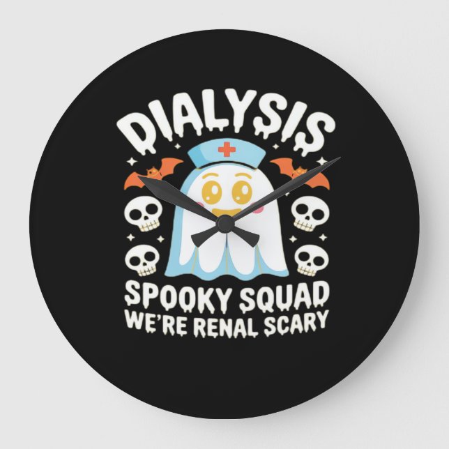 Reloj Redondo Grande Diálisis Nefrología Enfermera Cute Halloween Spook (Anverso)