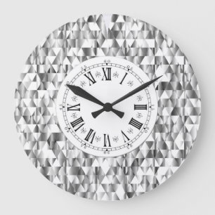 Reloj Redondo Grande Diamante luce falso brillo plateado Numeración rom