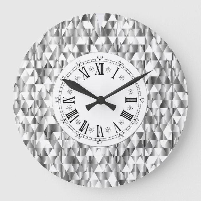 Reloj Redondo Grande Diamante luce falso brillo plateado Numeración rom (Anverso)