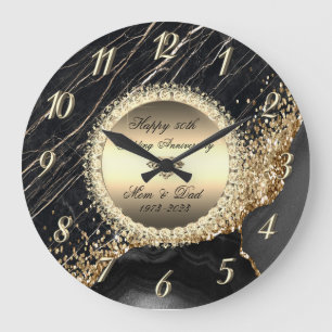 Reloj Redondo Grande Diamantes Black Marble 50 Aniversario de Bodas