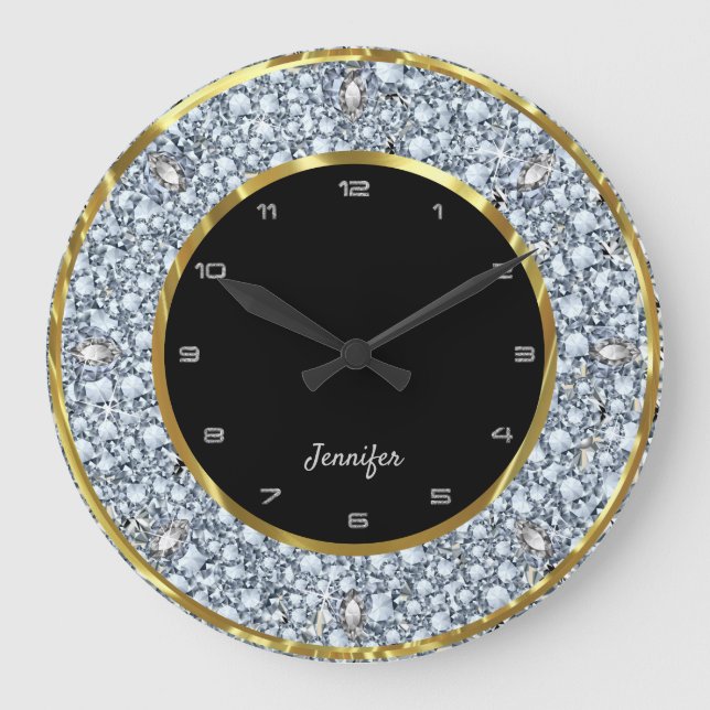 Reloj Redondo Grande Diamantes espumosos (Anverso)