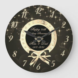 Reloj Redondo Grande Diamantes Estrellas Arco 50 Aniversario de Boda