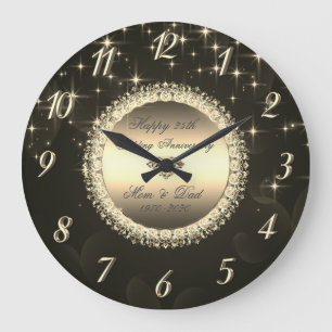 Reloj Redondo Grande Diamantes Estrellas Negro 50 Aniversario de Boda