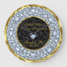 Reloj Redondo Grande Diamantes, negro y oro 50 aniversario Boda