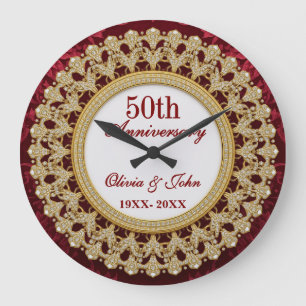 Reloj Redondo Grande Diamantes oro y borgoña 50 aniversario de bodas