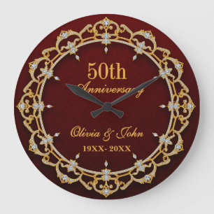 Reloj Redondo Grande Diamantes oro y borgoña 50 aniversario de bodas