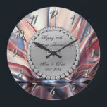 Reloj Redondo Grande Diamantes plateados Ombre 25º Aniversario Boda<br><div class="desc">Elegante reloj de aniversario de boda de diamantes de plata.</div>