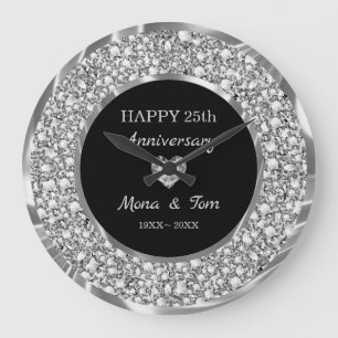 Reloj Redondo Grande Diamantes plateados y corazón