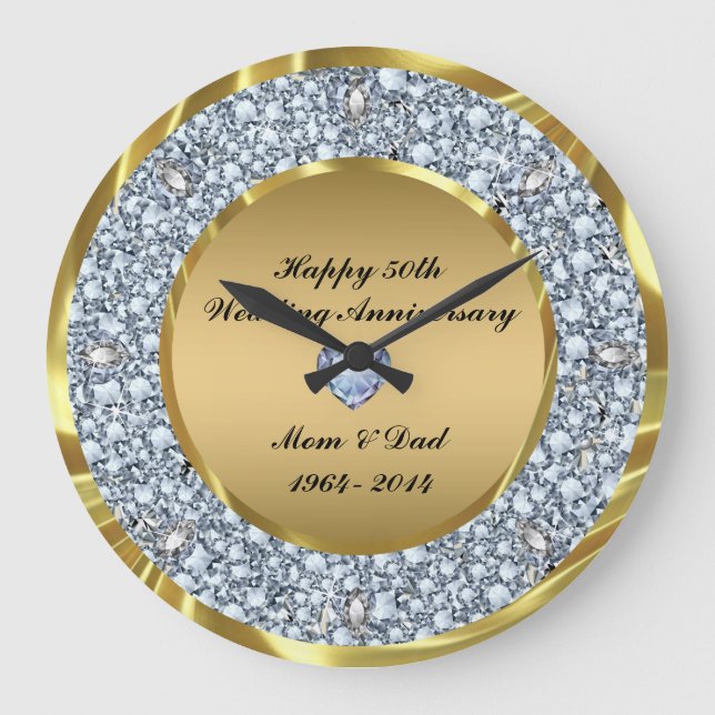 Reloj Redondo Grande Diamantes y oro 50° Aniversario Boda (Anverso)