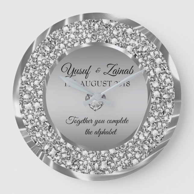 Reloj Redondo Grande Diamantes y regalo Boda plateado (Anverso)