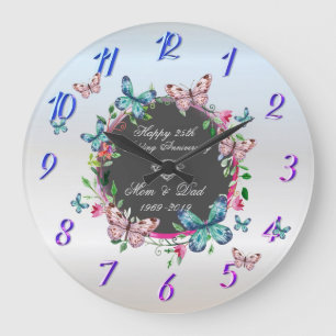 Reloj Redondo Grande Diamond Flowers Butterflies 50 Aniversario de Boda