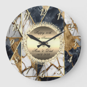 Reloj Redondo Grande Diamonds Black Abstract Marble 50º Aniversario de 