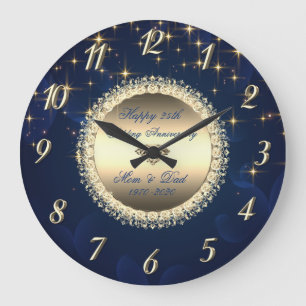 Reloj Redondo Grande Diamonds Stars Azul Marino 50 Aniversario de Boda