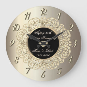 Reloj Redondo Grande Diamonds Swirls Champagne 50 aniversario Boda