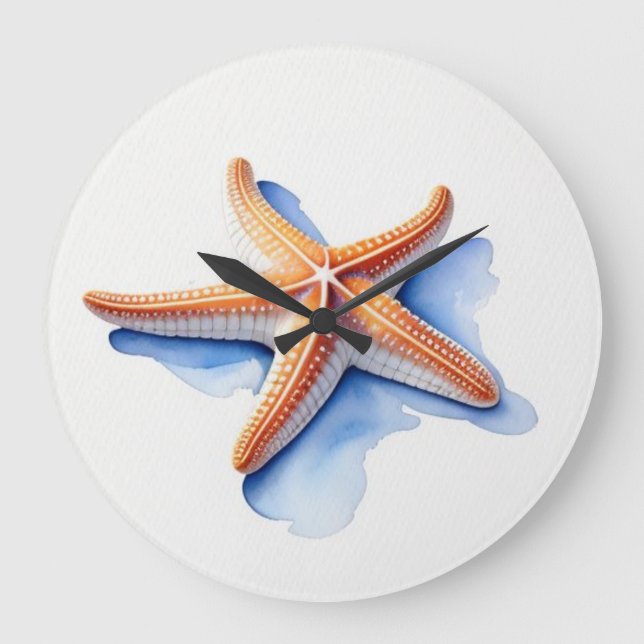 Reloj Redondo Grande Dibujo acuarela de Starfish (Anverso)