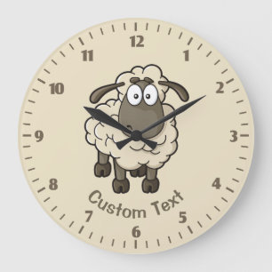 Reloj Redondo Grande Dibujo animado de oveja beige