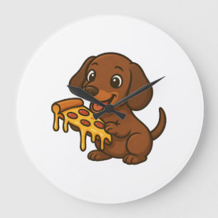 Reloj Redondo Grande Dibujo animado de perro salchicha lindo amante de
