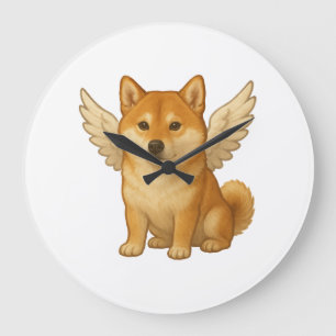 Reloj Redondo Grande Dibujo animado de perro Shiba Inu angelical lindo