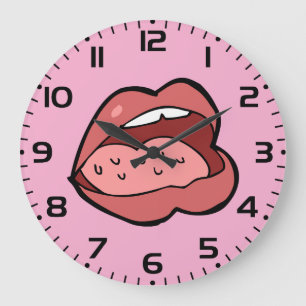 Reloj Redondo Grande Dibujo animado divertido con boca y labios abierto