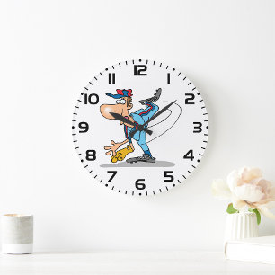 Reloj Redondo Grande Dibujo animado divertido de un lanzador de béisbol
