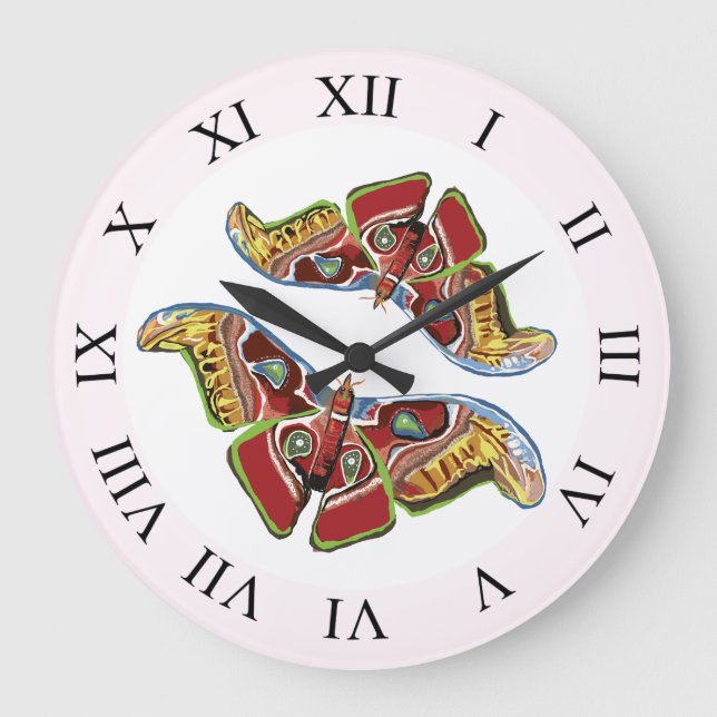 Reloj Redondo Grande Dibujo artístico de mariposa