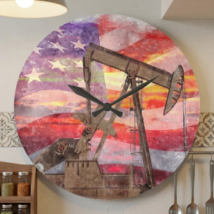Reloj Redondo Grande Dibujo Artístico Pastel de Bombas Petroleras Patri