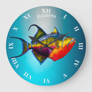 Reloj Redondo Grande Dibujo colorido psicodélico de los pescados del