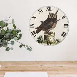 Reloj Redondo Grande Dibujo de búho de época