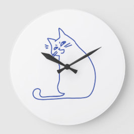Reloj Redondo Grande Dibujo de gato blanco lindo divertido