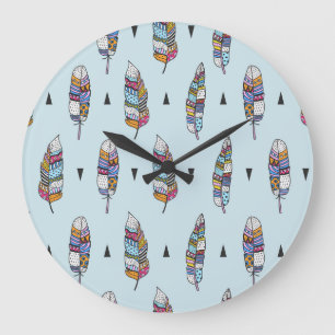 Reloj Redondo Grande Dibujo de mano de pluma estilo boho