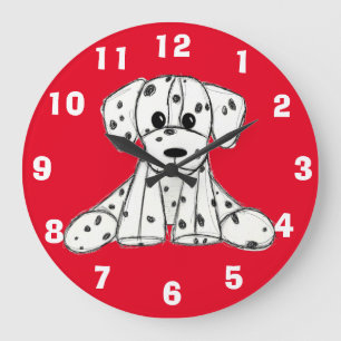 Reloj Redondo Grande Dibujo de perro de peluche dálmata contorno simple
