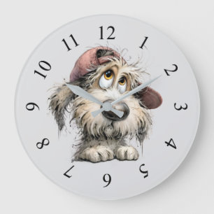 Reloj Redondo Grande Dibujo de perro lindo y extravagante