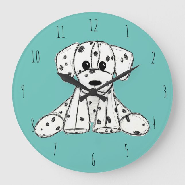 Reloj Redondo Grande Dibujo de perros rellenos dálmatas esquema simple  (Anverso)
