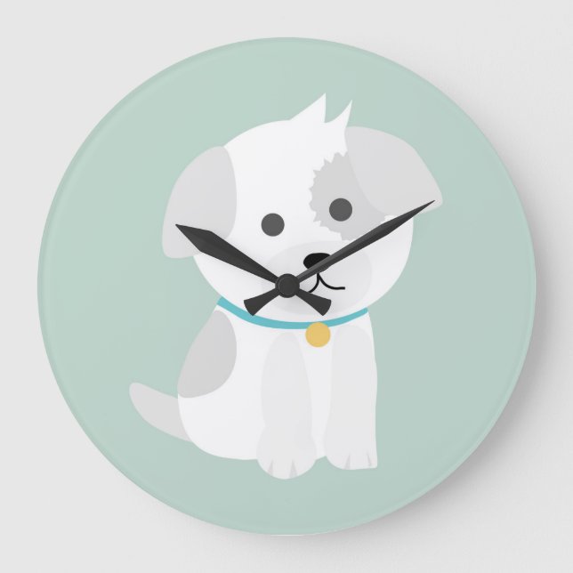 Reloj Redondo Grande Dibujo de Personalizado de perro lindo (Anverso)