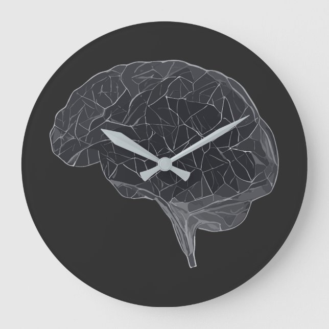 Reloj Redondo Grande Dibujo del cerebro poligonal - red neural (Anverso)