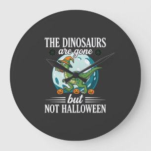 Reloj Redondo Grande Dibujo divertido de bruja de dinosaurio de Hallowe