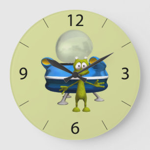 Reloj Redondo Grande Dibujo Espacial de Dibujos Animados de Ovni Alien 
