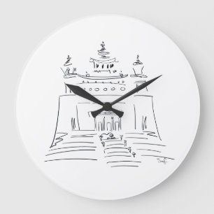 Reloj Redondo Grande Dibujo esquemático de un templo budista