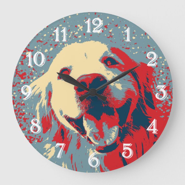 Reloj Redondo Grande Dibujo estilizado de Golden Retriever (Anverso)