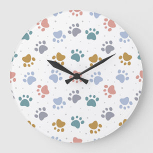 Reloj Redondo Grande Dibujo minimalista de huellas de patas pastel ador