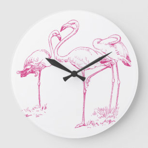 Reloj Redondo Grande Dibujo rosado del flamenco del vintage